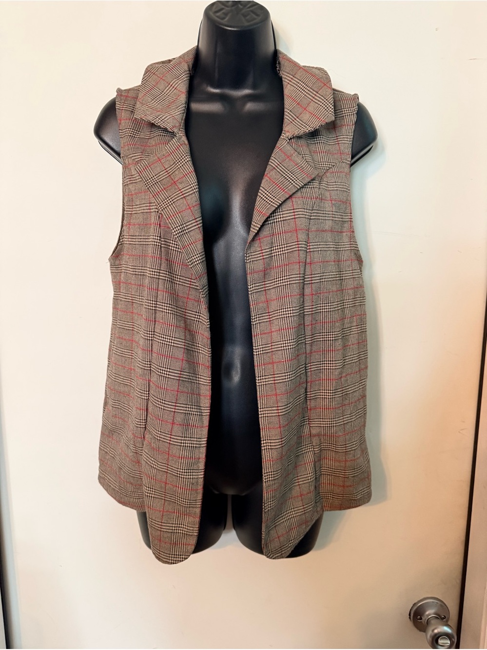 Womens Plaid Sleeveless Blazer Vest - Taupe/Red Weissman Dance Costume MA